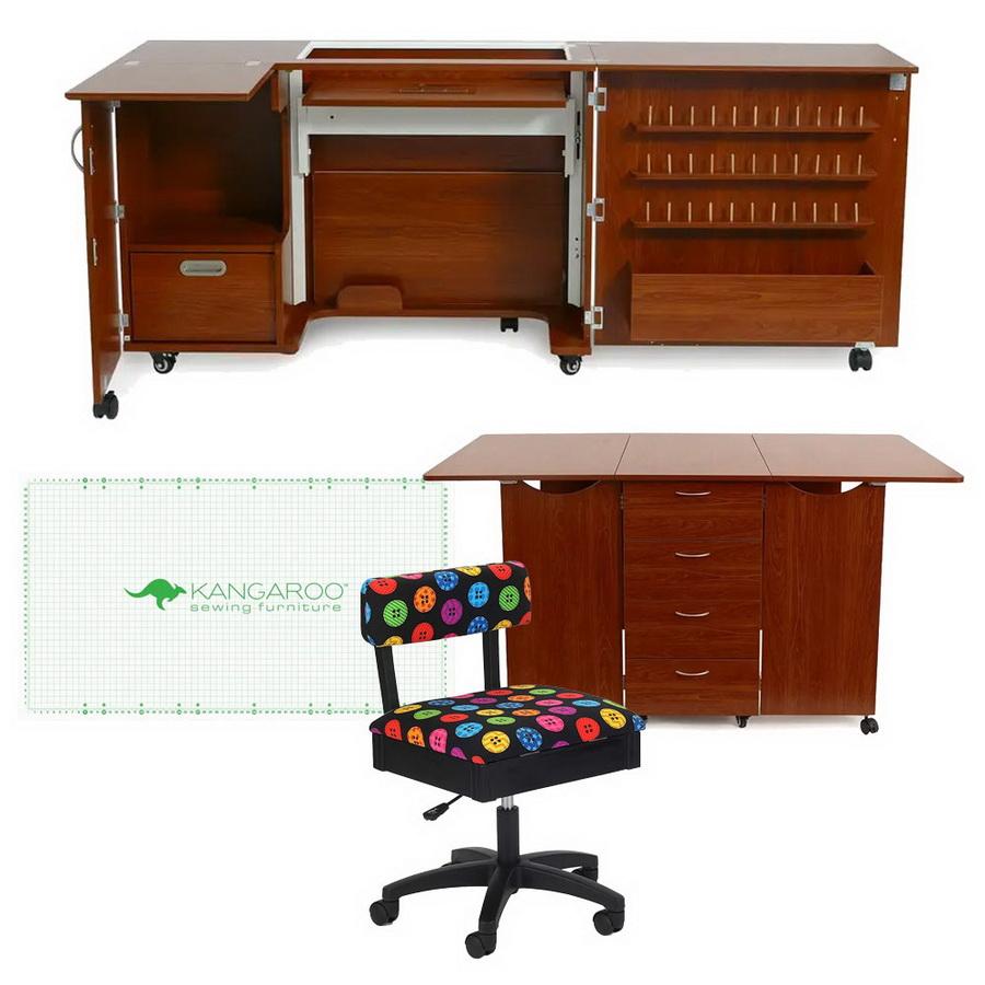 Kangaroo Sewing Furniture Wallaby II and Kookaburra Bundle Cabinet Set (Teak) - Sewingmachinesplus.com