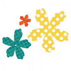 Sizzix Bigz Die Flower Layers #4 by Debi Potter; three flower shapes in teal, yellow polka-dot, orange-red
