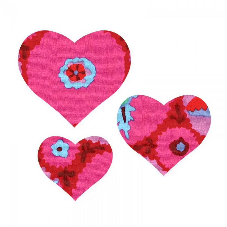 Sizzix Bigz Die Hearts cutting die; set of 3 pink patterned fabric hearts