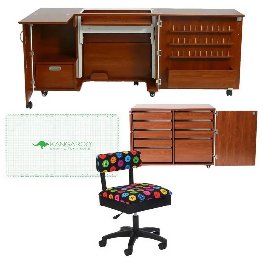 Kangaroo Sewing Furniture Dingo II and Wallaby II Bundle Cabinet Set (Teak) - Sewingmachinesplus.com
