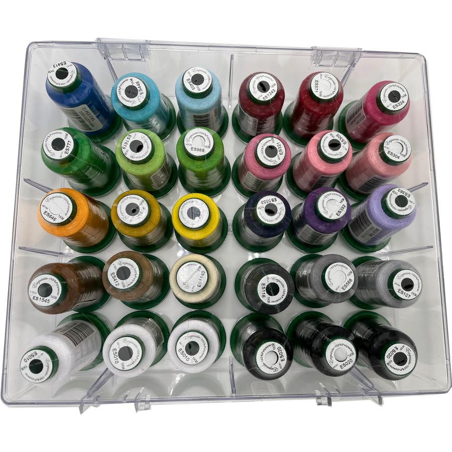 Exquisite 30 Pack Thread Bundle & Acrylic Thread Box - 30 x 1000M Spools - Sewingmachinesplus.com