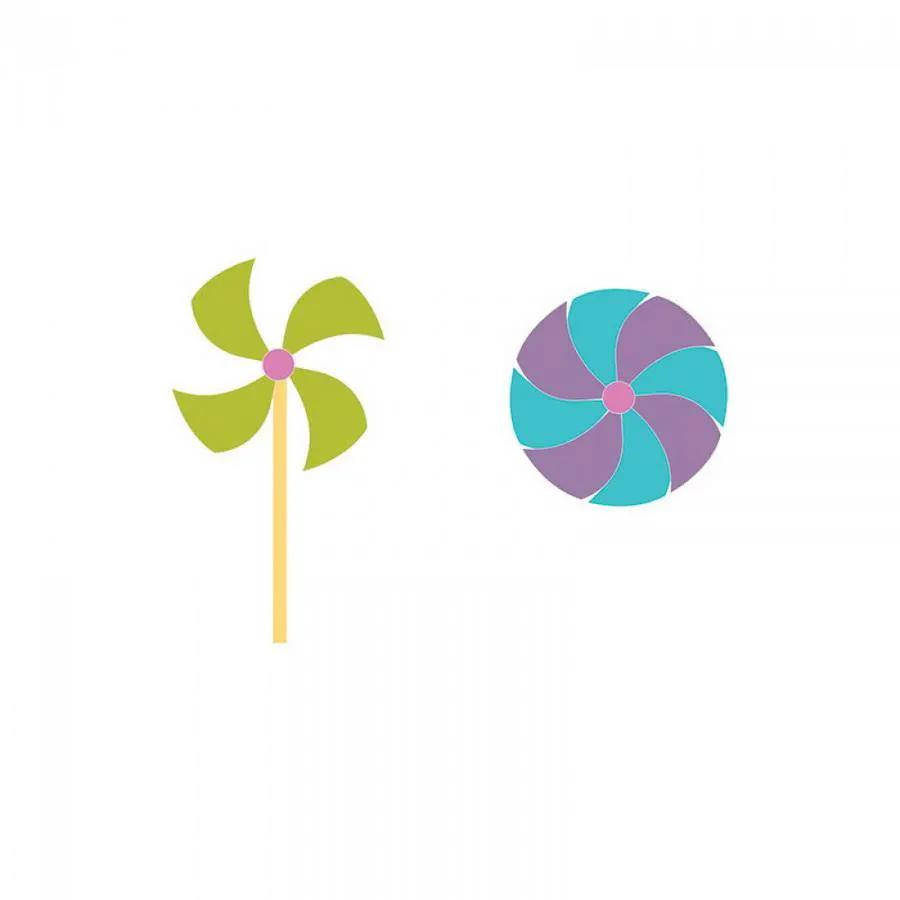 Sizzix Bigz Die set Candy Swirl Insert by Rachael Bright; two dies: palm tree and swirl circle in green and teal/purple