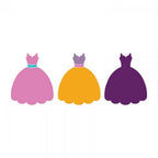 Sizzix Bigz L Dress die by Rachael Bright — three dress shapes in pink, orange, and purple.