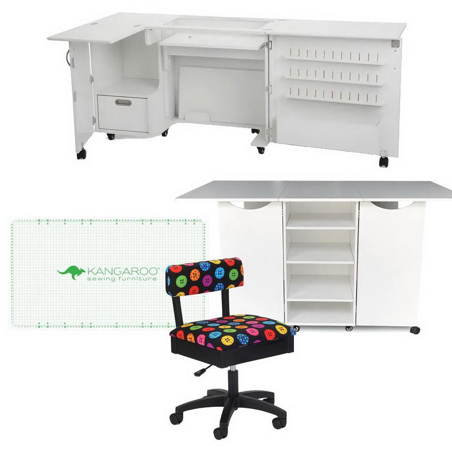 Kangaroo Sewing Furniture Wallaby II and Kookaburra Bundle Cabinet Set (Ash White) - Sewingmachinesplus.com