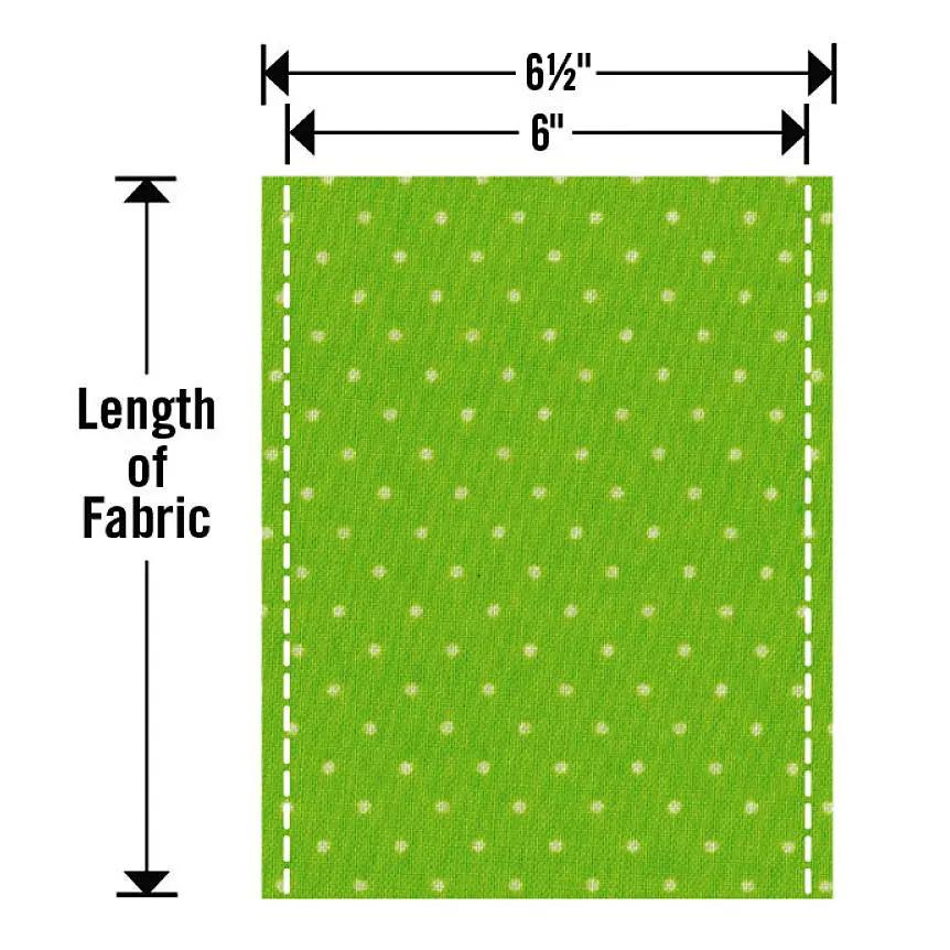 Sizzix Bigz Pro 25 Inch Die; green dotted fabric with white guide lines showing 6½" and 6" widths.