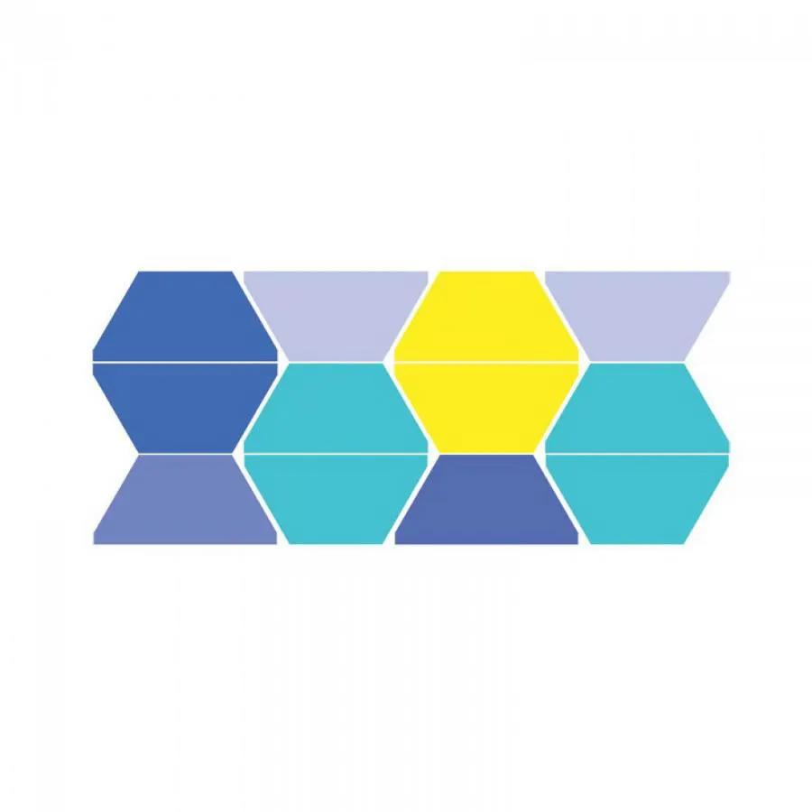 Sizzix Bigz Die 5in Half Hex cutting die with colorful blue, teal, purple and yellow hexagon shapes
