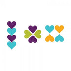 Sizzix Bigz Die - Heart #3 (M&G); cutting machine dies, three heart designs in purple, teal, lime green and orange.