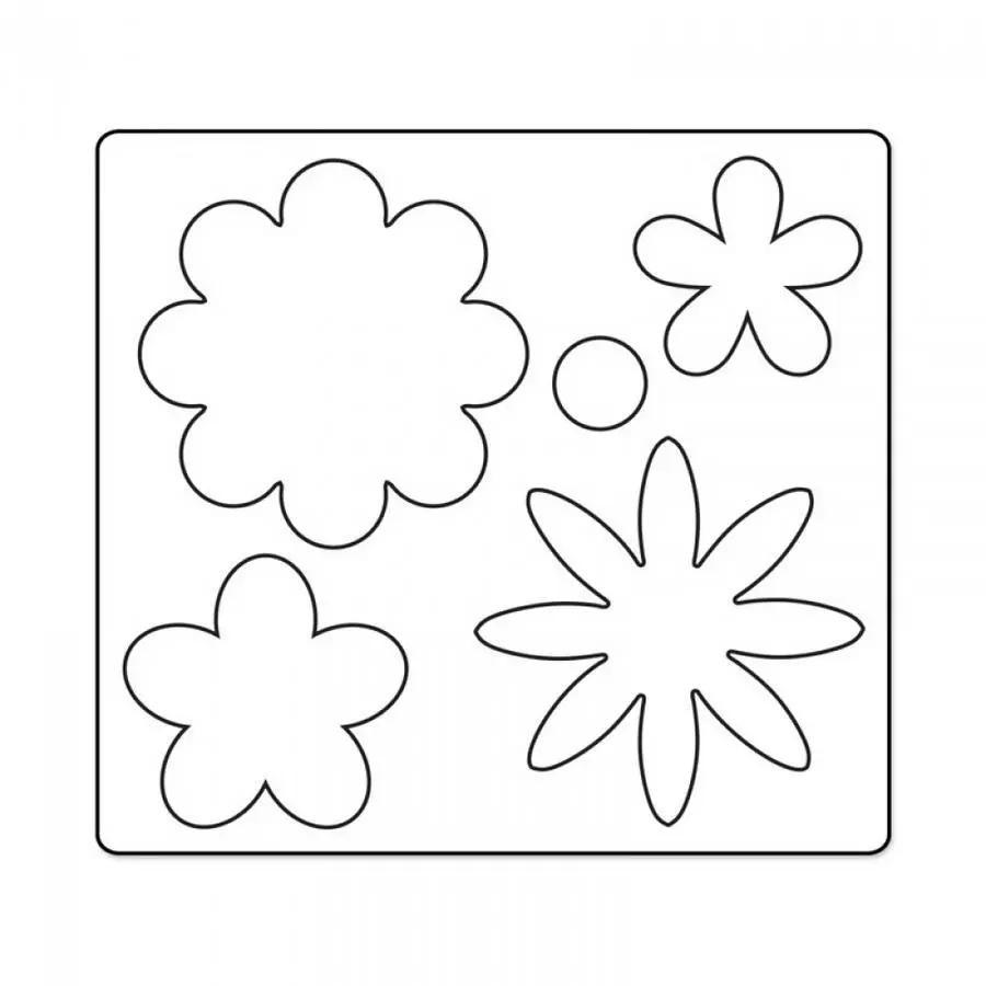 Sizzix Bigz Die Flower Layers #15 (M&G); metal cutting die with 4 flower shapes and a circle on one plate.