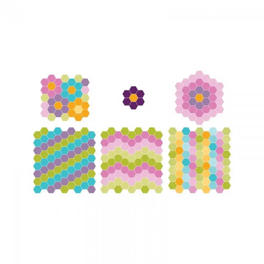 Sizzix Bigz Die - Hexagons, 1/2 in sides; colorful hexagon shapes in assorted patterns.