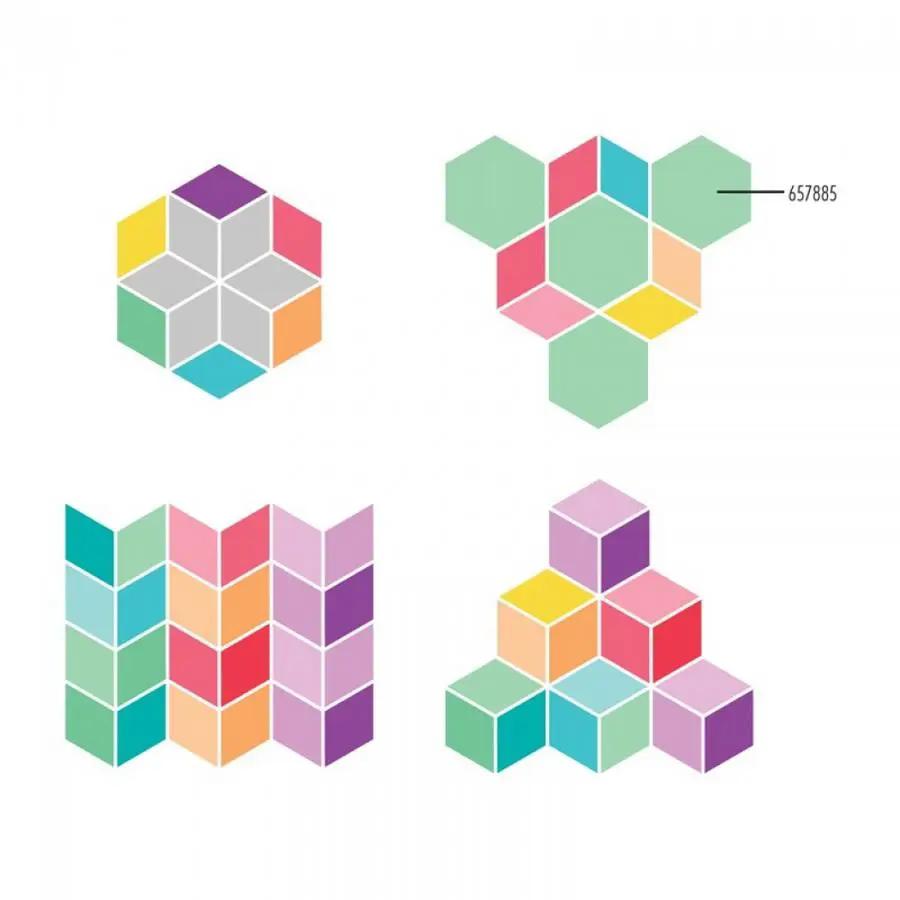 Sizzix Bigz Die Diamonds, 60°, 2 1/4 in sides; four colorful diamond designs: hexagon, honeycomb, chevron, cube.