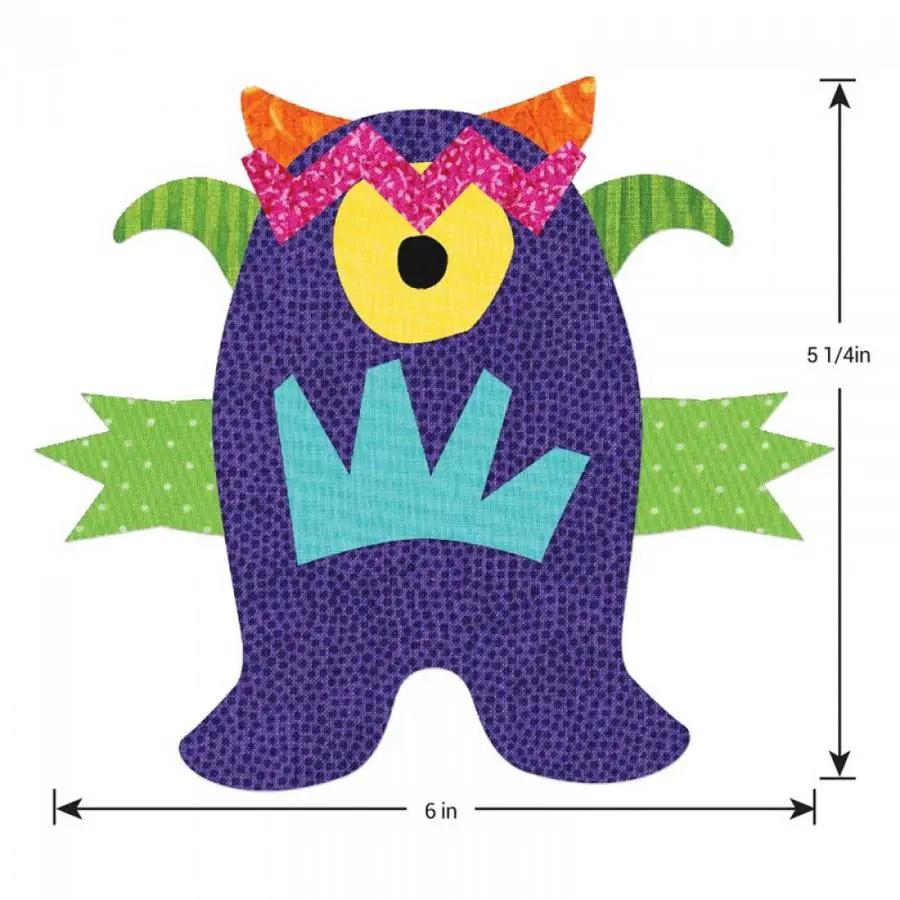 Sizzix Bigz Die Monster by Lynda Kanase cutting die; purple monster with teal crown and green arms, 6 x 5¼ inches