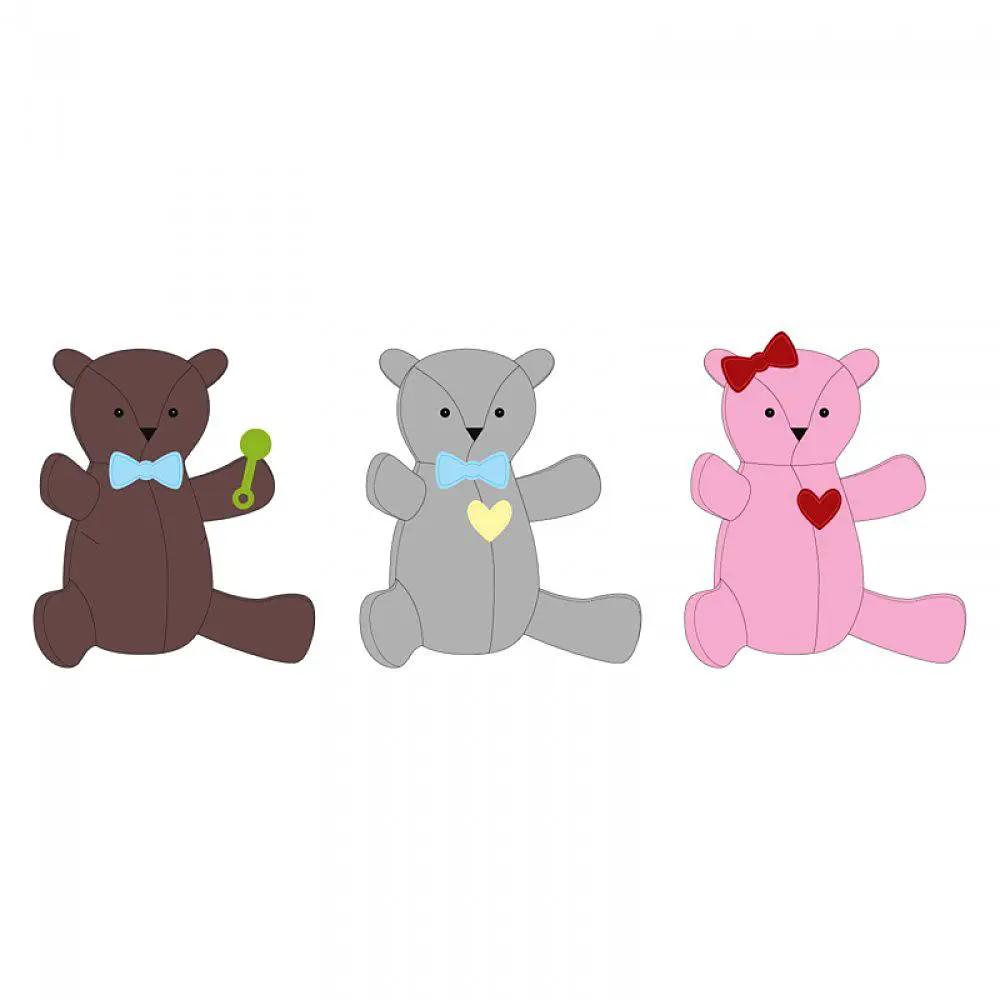 Sizzix Bigz Plus Die Bear Cub set of 3 bears in brown, gray and pink with bows
