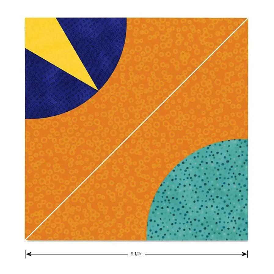 Sizzix Bigz Pro Die Bow Tie 9.5in assembled; orange patterned background with teal circle and blue/yellow shapes