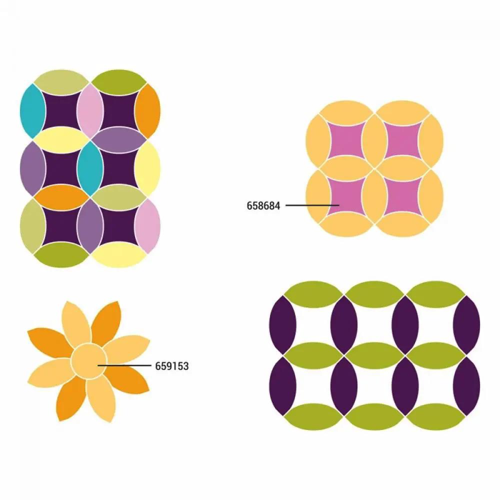 Sizzix Bigz Plus Die - Double Wedding Ring Large Melon fabric cutter die; four colorful ring motifs