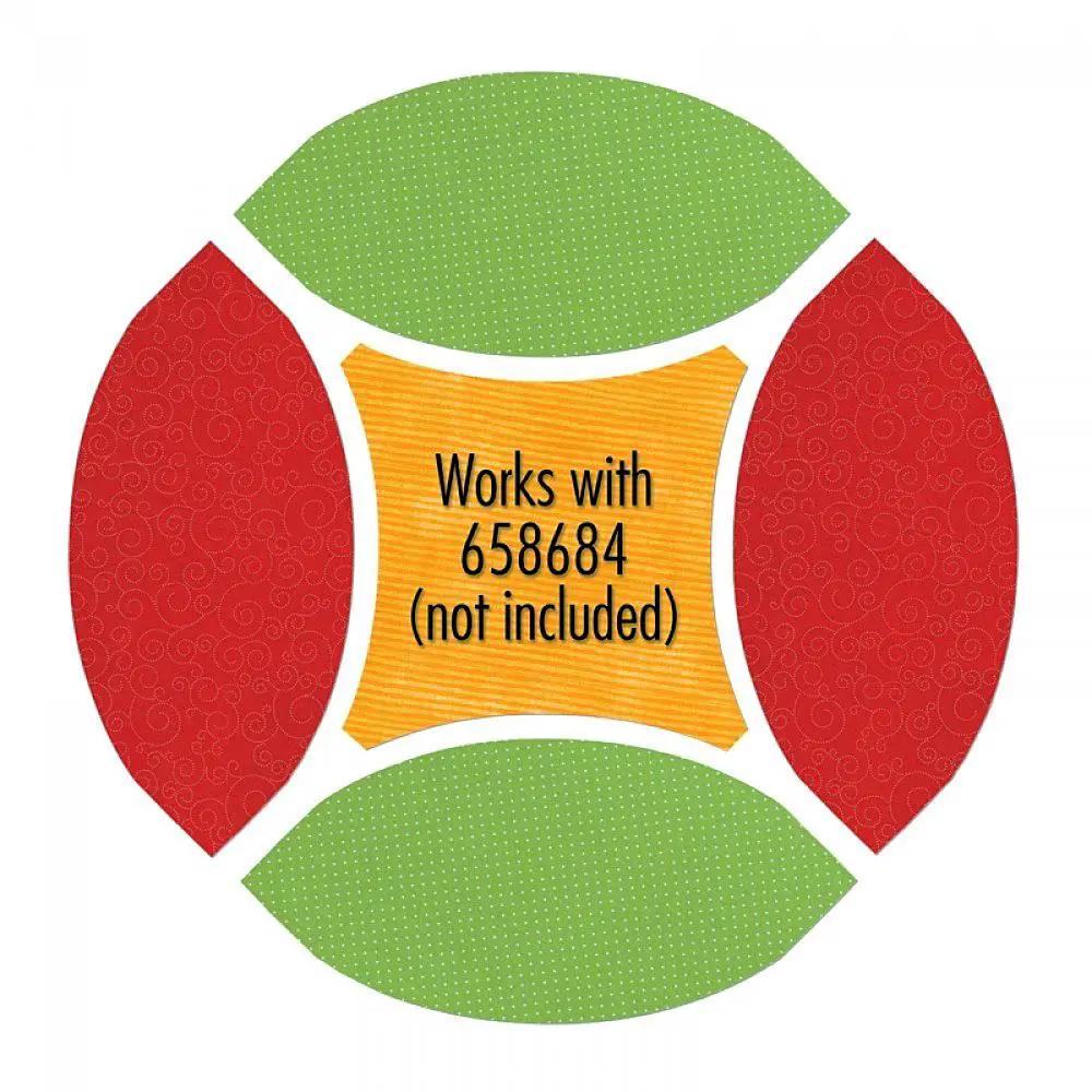 Sizzix Bigz Plus Die - Double Wedding Ring Large Melon fabric cutter die; red and green shapes shown