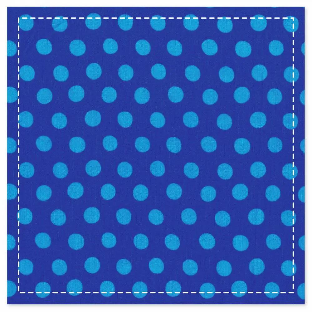 Sizzix Bigz Plus Q Die, square 6-inch finished; blue polka-dot background with white dashed outline