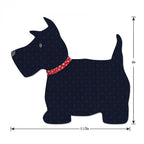 Sizzix Bigz L Die Scottie Dog; navy fabric cutter die with red polka-dot collar, about 6in tall