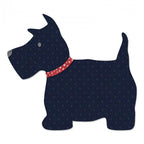 Sizzix Bigz L Scottie Dog die cutout; navy blue with polka dots and a red polka-dot collar