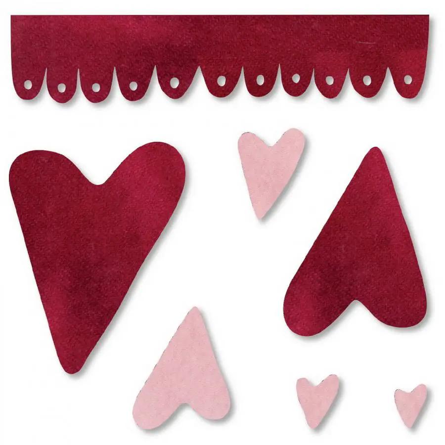 Sizzix Bigz Die Hearts & Scallop by Rosebud's Cottage; red and pink die-cut hearts with a scalloped border.