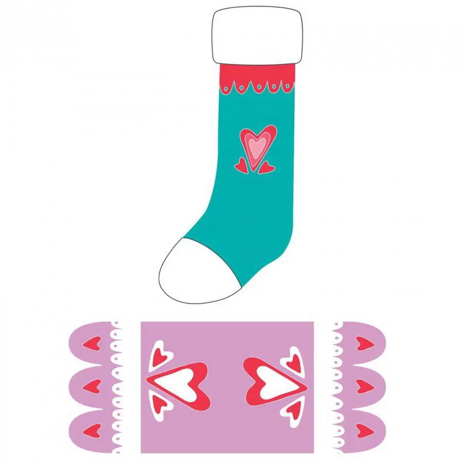 Sizzix Bigz Die Hearts & Scallop set: turquoise sock die with a heart motif and purple panel with red/white hearts