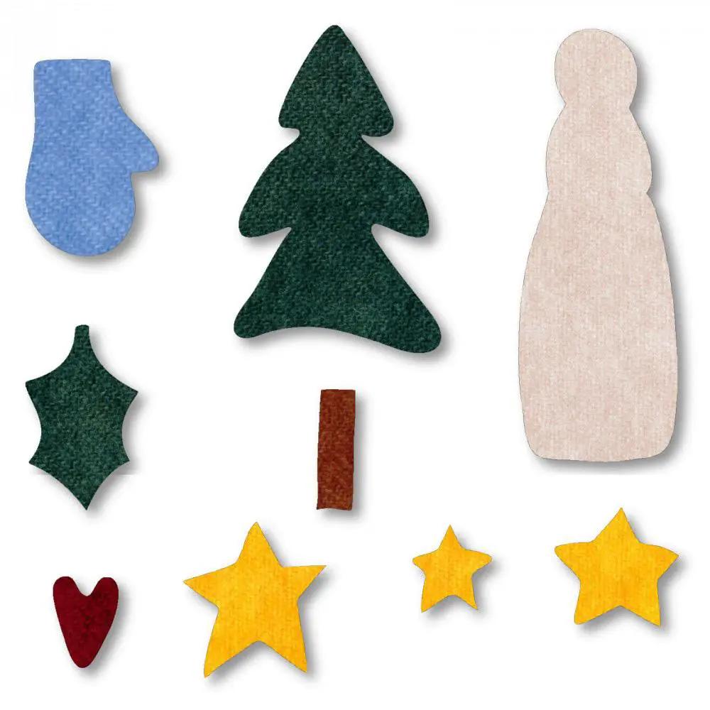 Sizzix Bigz Die - Winter Wonderland cutting dies; nine winter shapes in blue, green, beige, red, and yellow