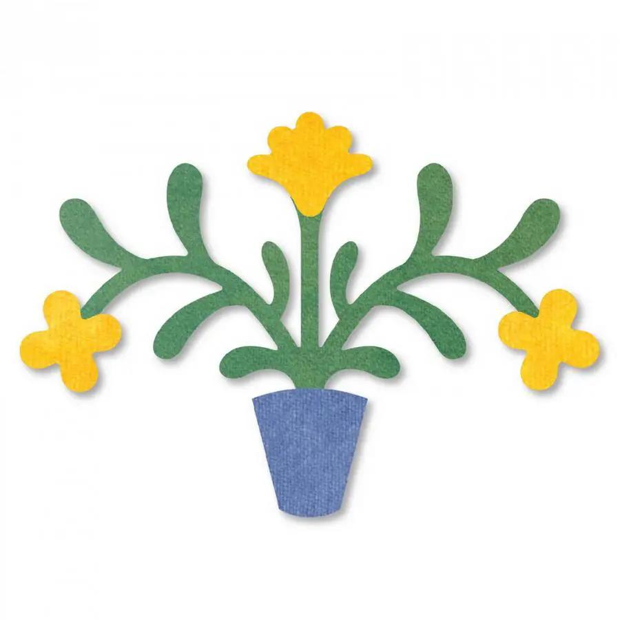 Sizzix Bigz L Die Flower Pot with blue pot, green leaves, and three yellow flowers