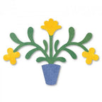 Sizzix Bigz L Die Flower Pot with blue pot, green leaves, and three yellow flowers