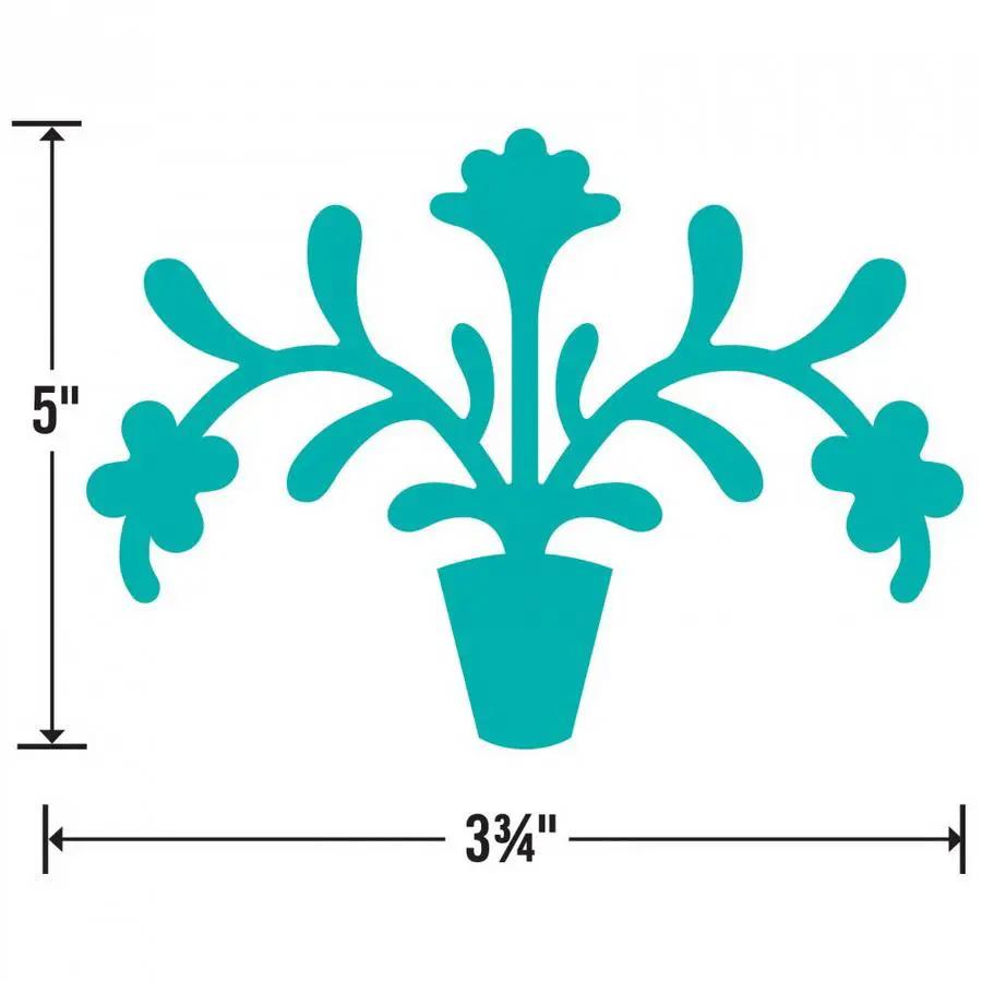 Sizzix Bigz L Flower Pot die cut in teal; flower bouquet silhouette with pot, 5in tall, 3.25in wide