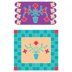 Sizzix Bigz L Flower Pot Die; two designs shown—purple floral card and turquoise grid mat.