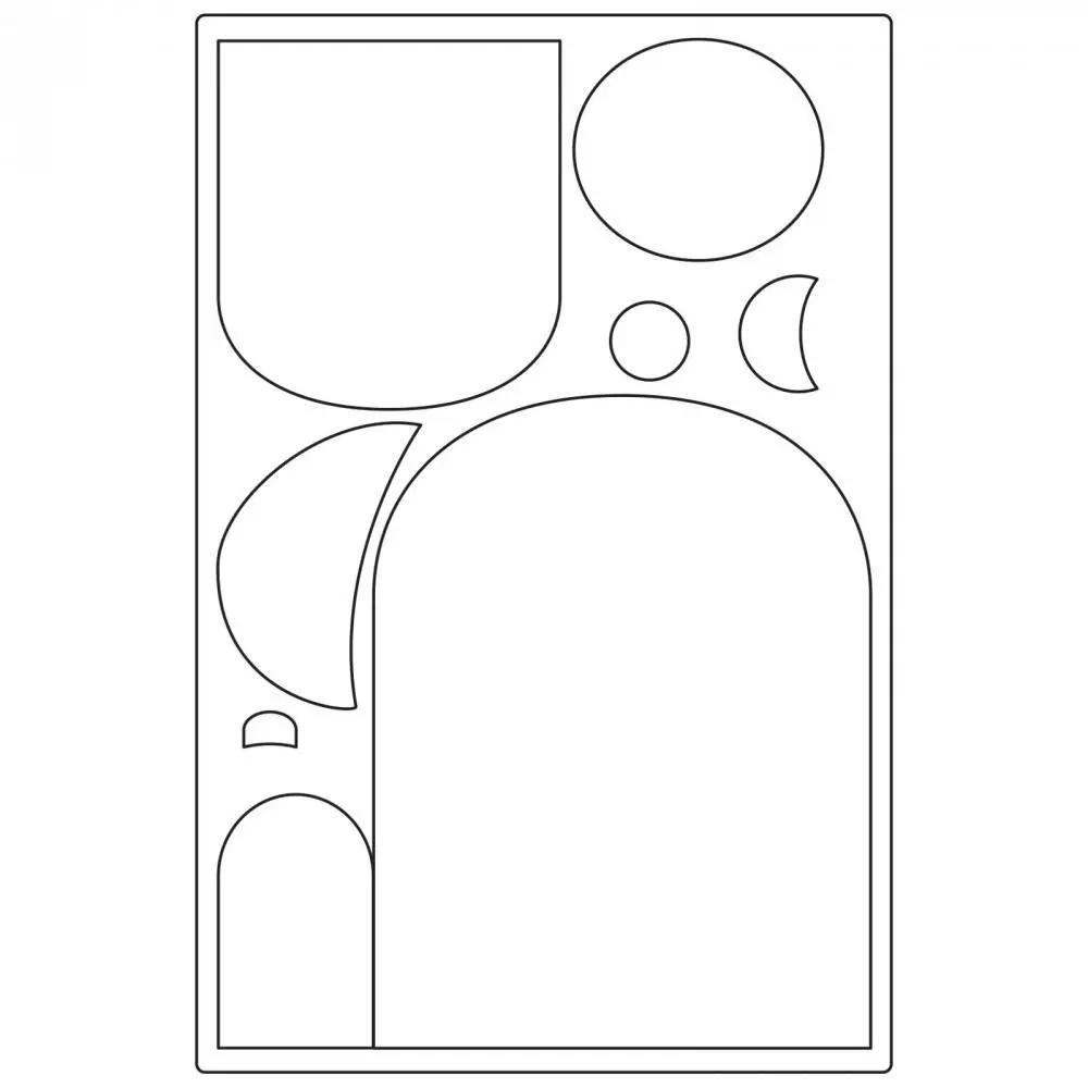 Sizzix Bigz Plus Q Die Maggie and Quincy by Sizzix; sheet shows assorted shapes including circles, crescents, arches.