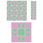 Sizzix Bigz Plus Q Die Triangles cutting dies; pink and green triangle patterns on 3 sheets