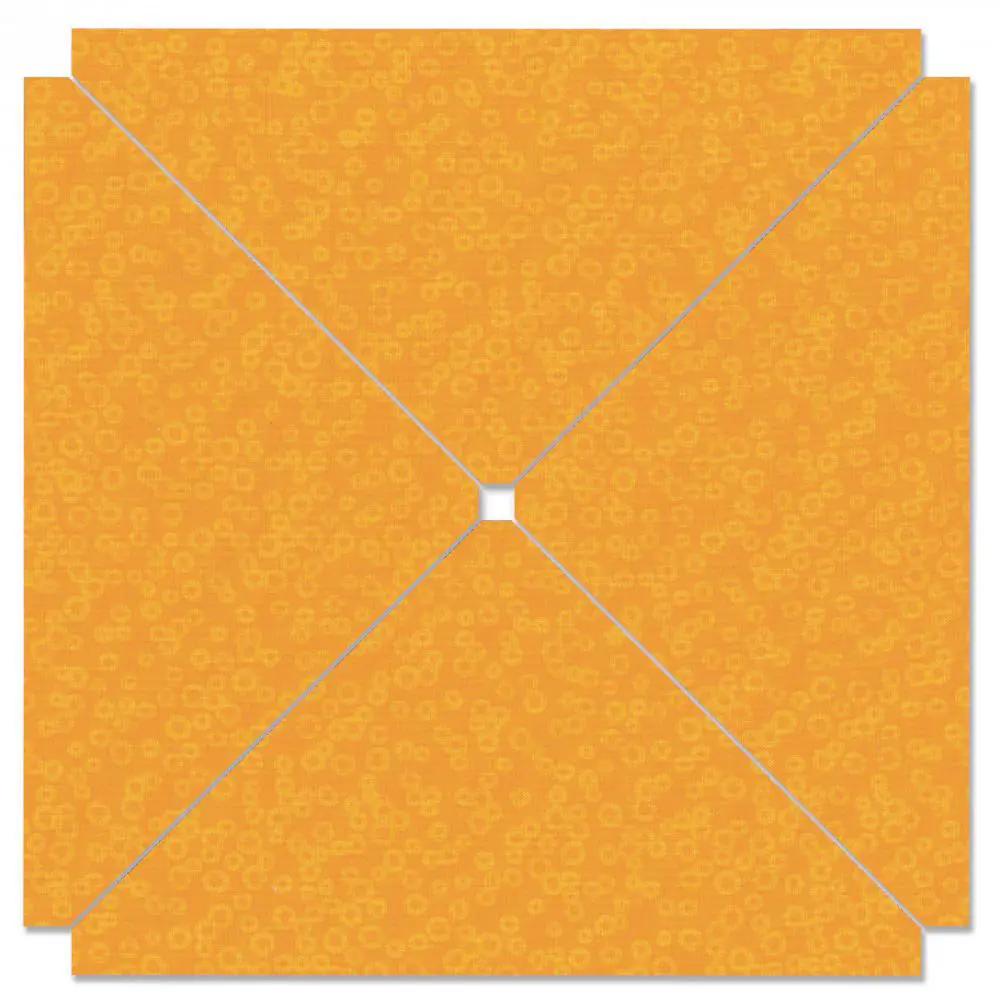 Sizzix Bigz Plus Q Die Triangles cutting die; orange square layout with blue diagonal lines forming four triangles