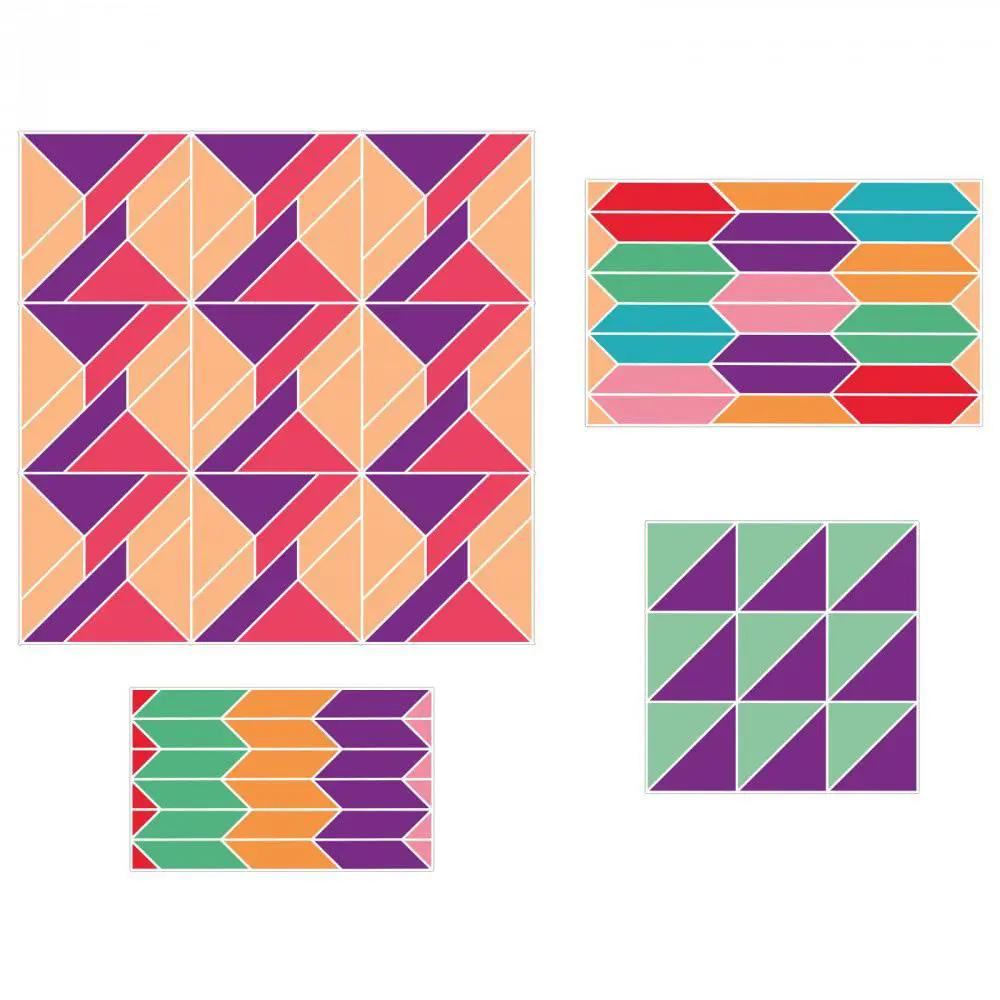 Sizzix Bigz Plus Q Die - Twist fabric cutter dies set; 4 colorful shapes in peach, purple, pink, teal.