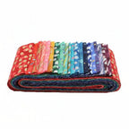 Cozy Quilt Designs Drop Diamonds quilt fabric kit; bundle of colorful polka-dot fabrics in rainbow shades