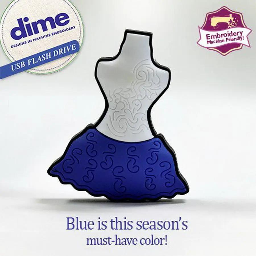 USB flash drive by DIME, dress-shaped embroidery accessory with blue skirt and silver top