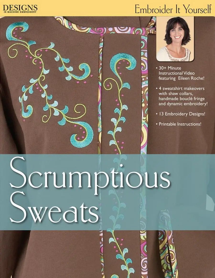 DIME Embroider It Yourself: Scrumptious Sweats art & craft kit; brown fabric with turquoise embroidered swirls