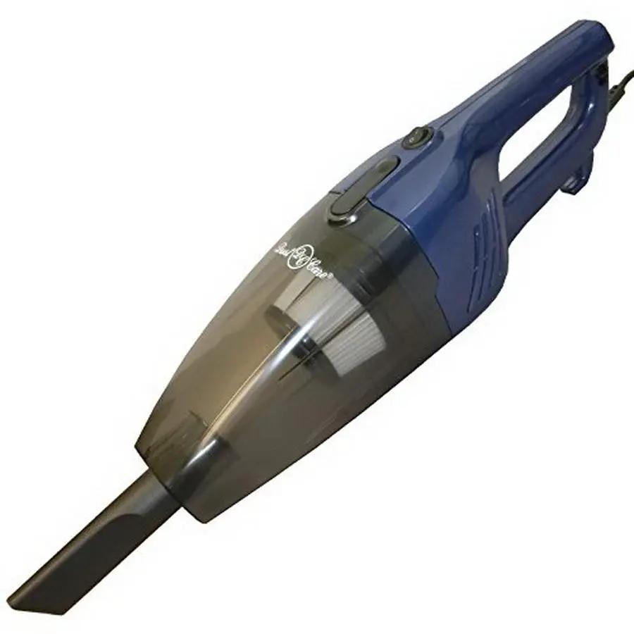 Dust Care 2-in-1 corded stick vacuum, blue handheld with transparent dust canister.