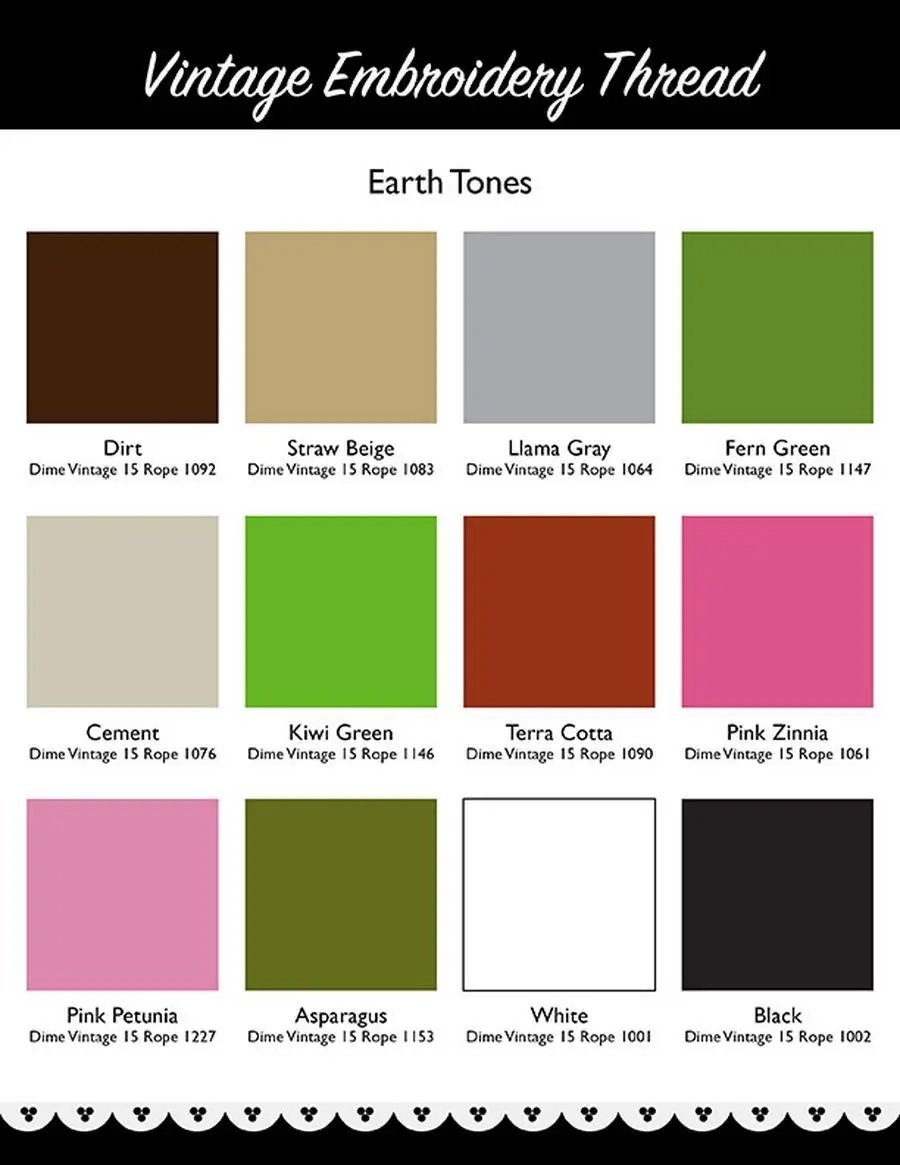 DIME Vintage Thread-15 wt Rope Earth embroidery thread swatch set, 12 earth-tone colors