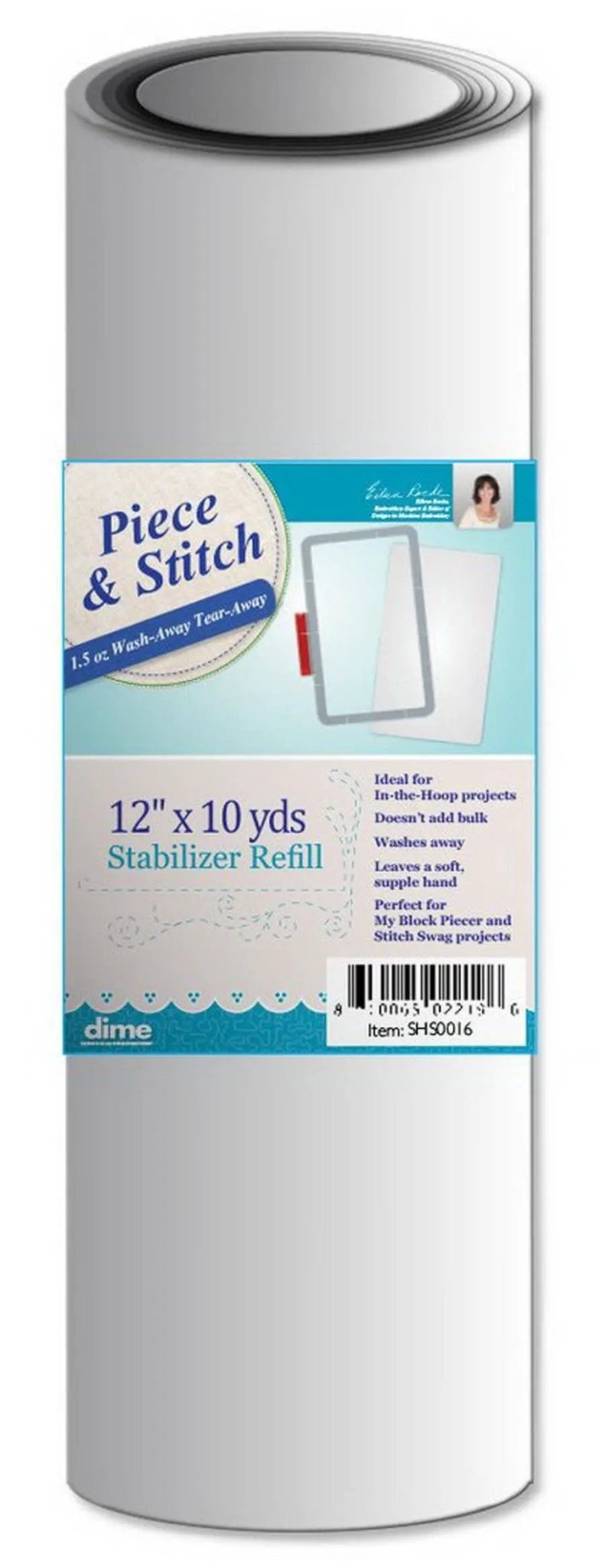 DIME Piece & Stitch Tearaway Stabilizer roll, white, 12in x 10yds or 15in x 10yds, for in-the-hoop.