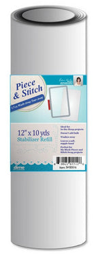 DIME Piece & Stitch Tearaway Stabilizer roll, white, 12in x 10yds or 15in x 10yds, for in-the-hoop.