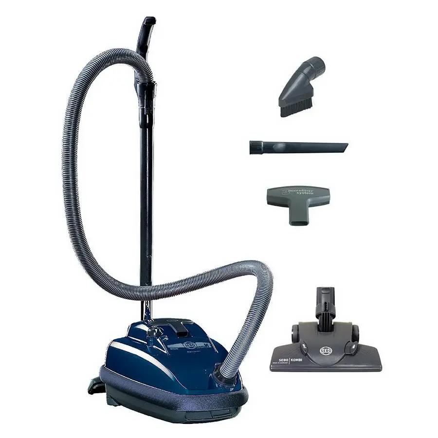 SEBO AIRBELT K2 Kombi canister vacuum in dark blue with combination nozzle, crevice tool and floor brush