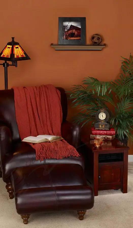 Riccar Summer Breeze Zone and Space Heater with Programmable Thermostat, Oak finish, in a cozy living room.