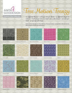 Embroidery designs: Anita Goodesign Free Motion Frenzy Premium Plus Collection, 20 themed swatches.