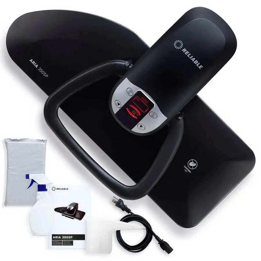Reliable ARIA 350SP Steam Press in black with digital control panel, plus accessory kit and power cord
