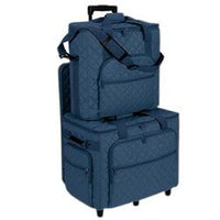 Hemline Slate Blue Embroidery Studio Collection Three Bag Trolley Set