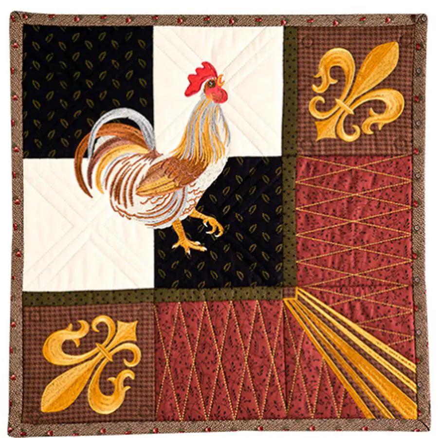 Roosters Design Pack 157AGHD by Anita Goodesign embroidery design set featuring rooster motif on patchwork quilt blocks