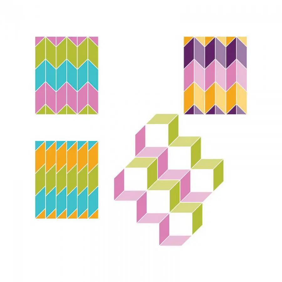 Sizzix Bigz L Die Chevron cutting die set; multicolor chevron panels and a 3D cube layout.