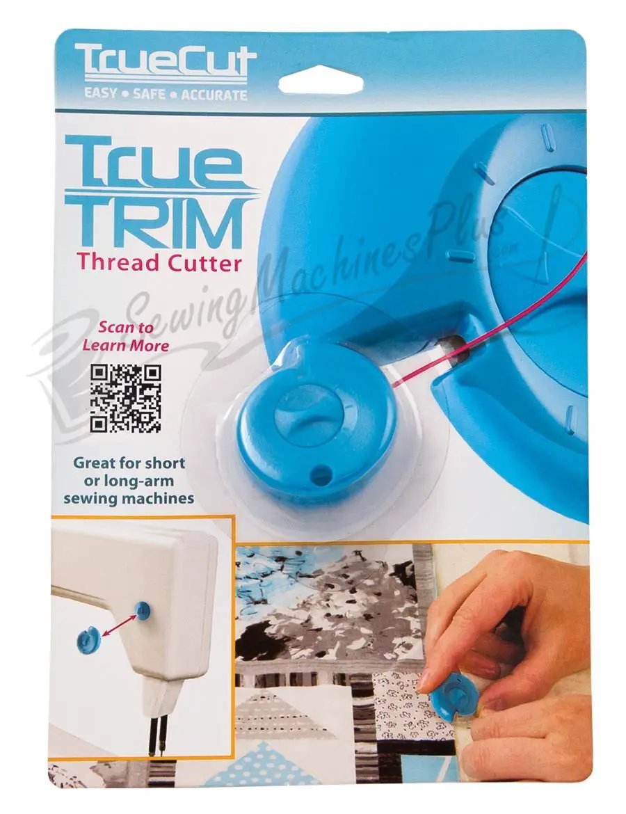 TrueCut TrueTrim Thread Cutter by Grace Company, blue handheld sewing tool in packaging
