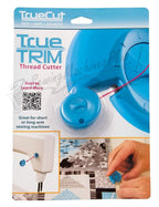 TrueCut TrueTrim Thread Cutter by Grace Company, blue handheld sewing tool in packaging