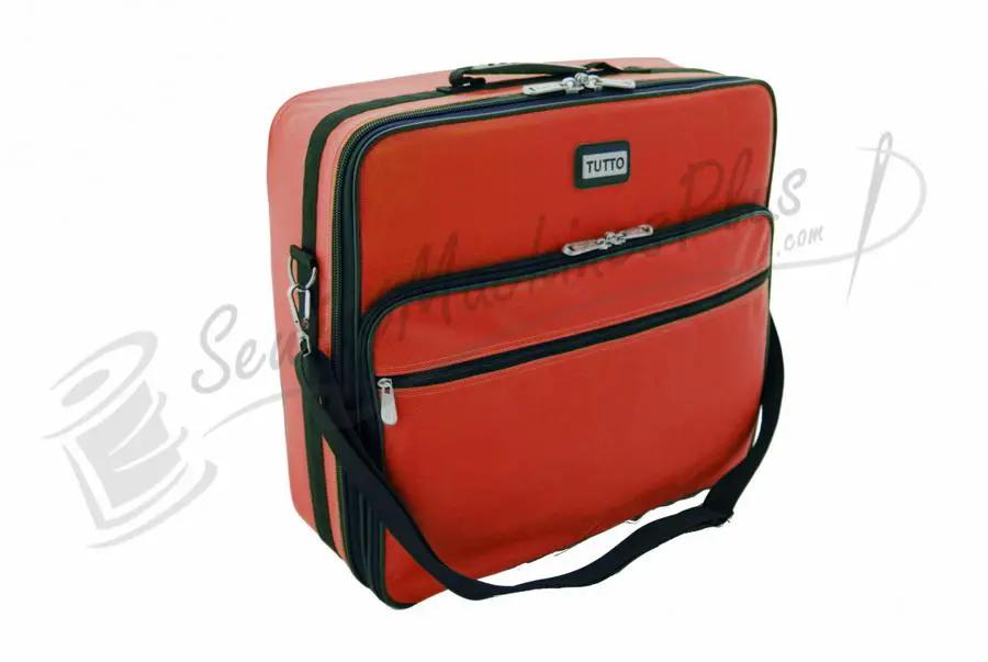 Tutto 20" Embroidery Project Bag, red machine bag with black trim and adjustable shoulder strap